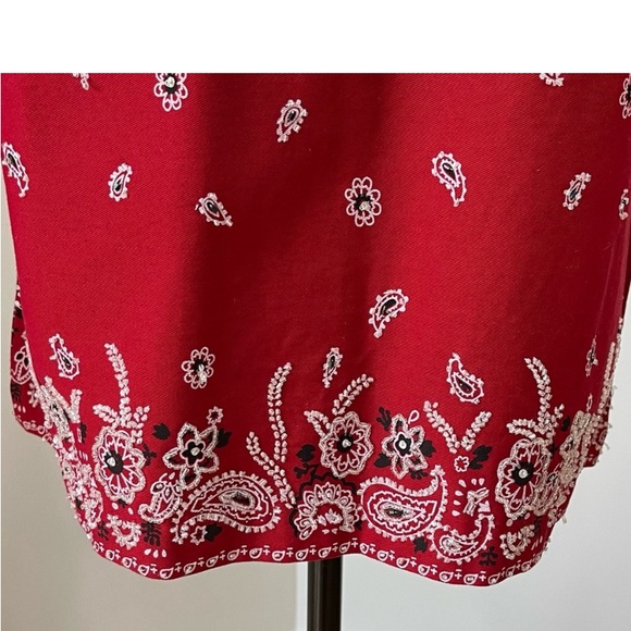 Quacker Factory red bandanna paisley pattern western with crystals size small - Picture 3 of 7